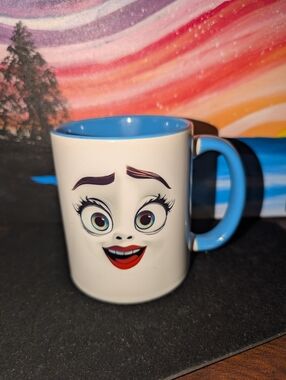 Blue-Accent Ceramic Character Mug with Smiling Face
